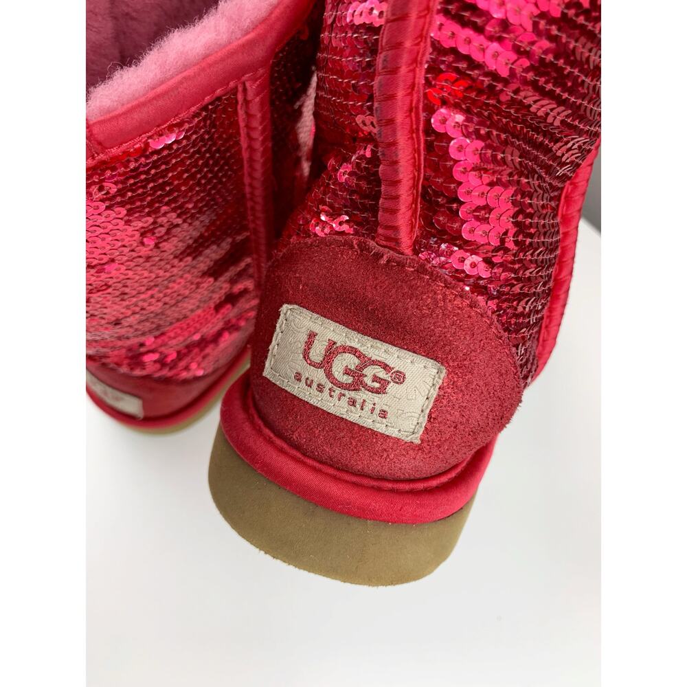Ugg Classic Sequin Sparkle Boots Short Pink Ruby Red Plush Lining Women's 6 - Picture 11 of 12